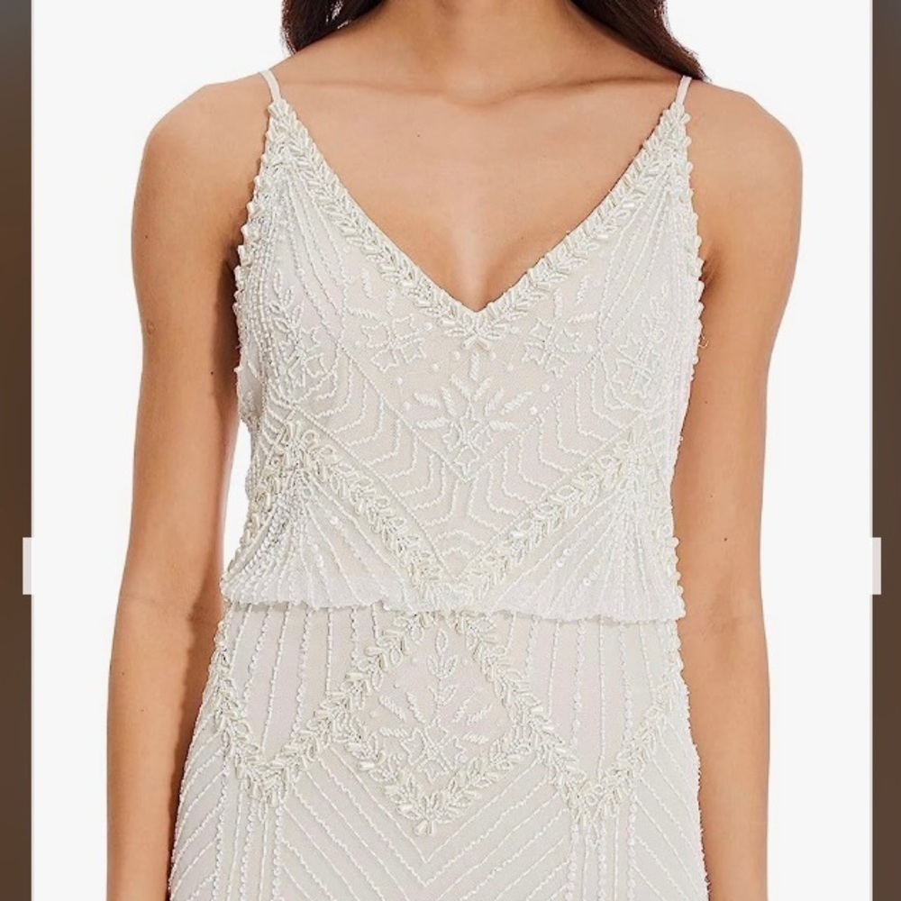 ADRIANNA PAPELL Imitation Pearl Bead Embellished Blouson Gown in Ivory Size 10 - Picture 6 of 7